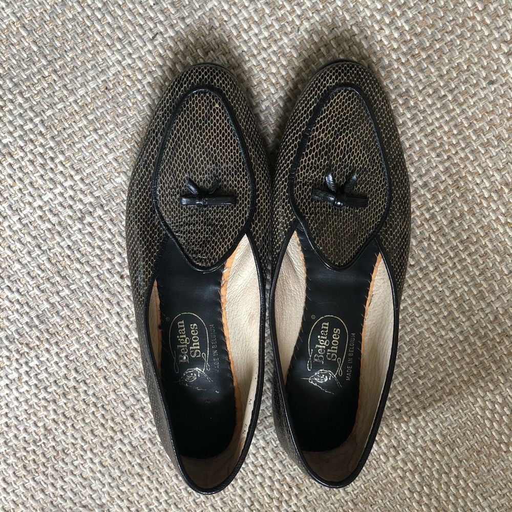 Belgian Shoes Lizard Snake Black Loafers 6.5